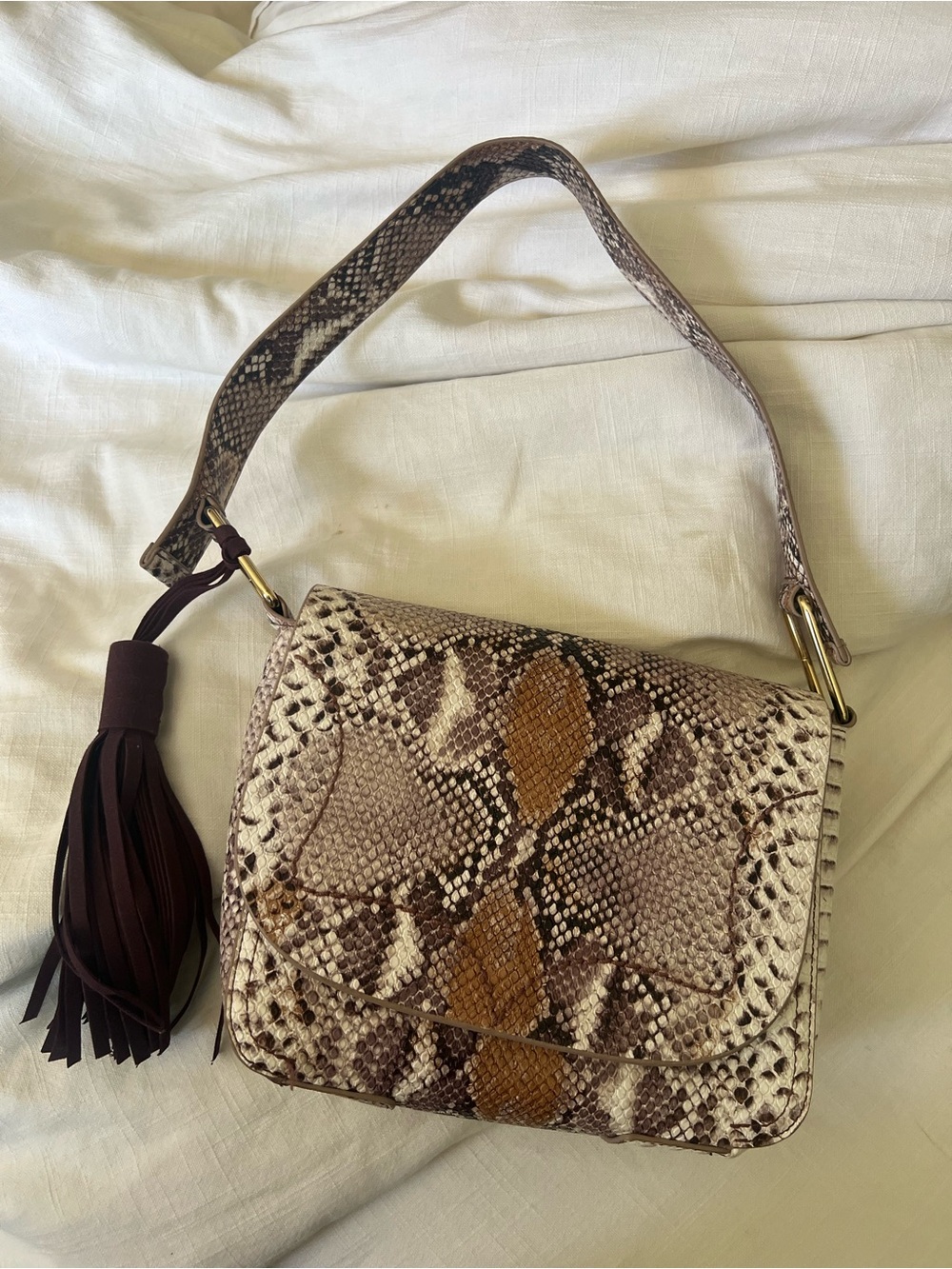 Python-Print Leather Shoulder Bag